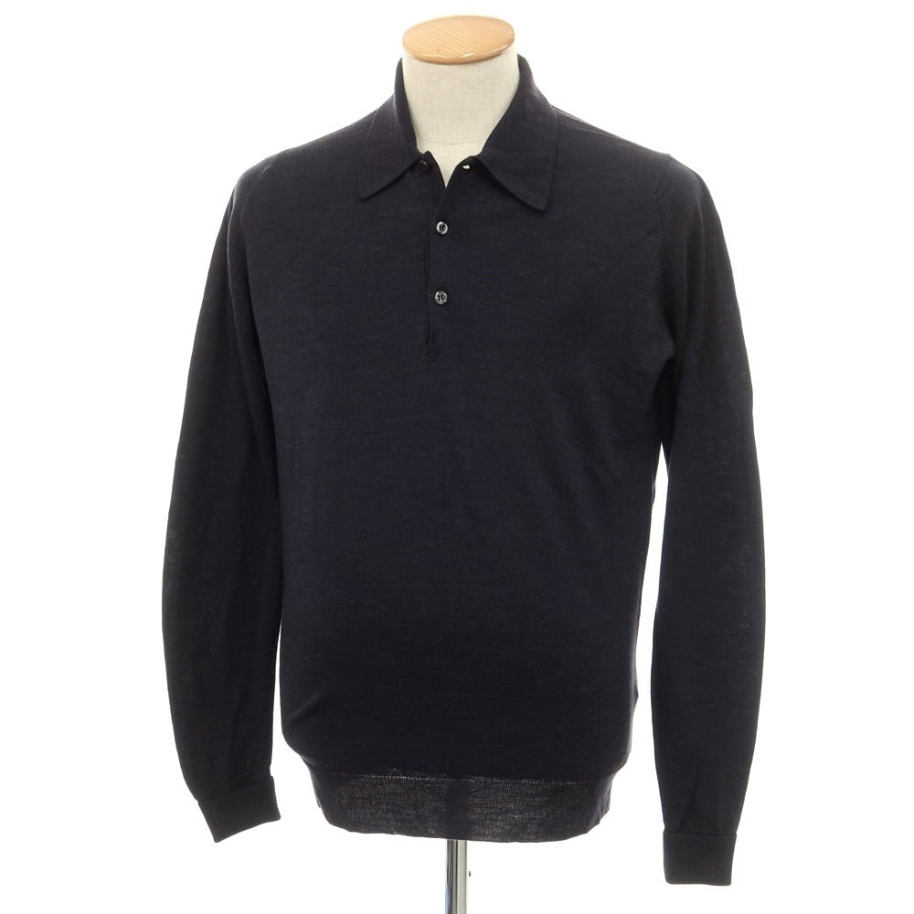 【中古】ジョンスメドレー JOHN SMEDLEY ウール 長袖 ポロニット ダークネイビー【サイズS】【NVY】【A/W】【状態ランクB】【メンズ】