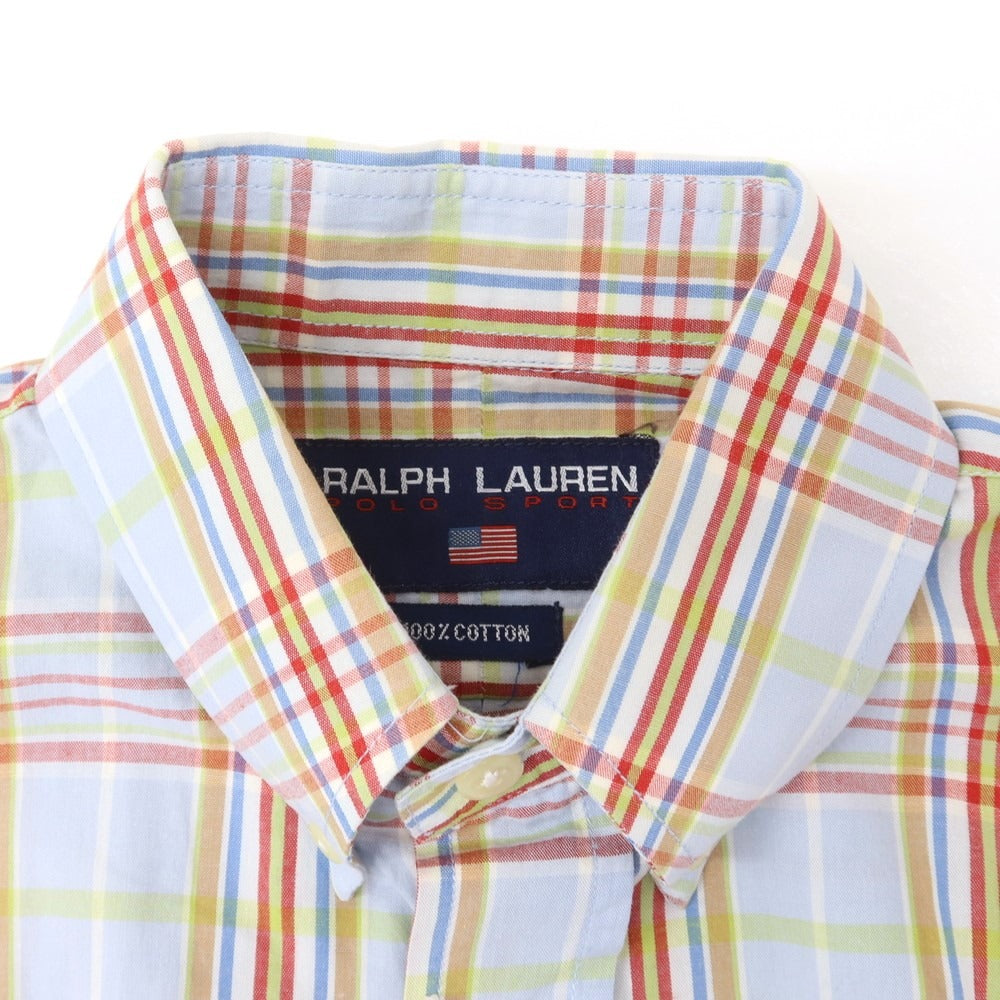 【中古】ラルフローレン スポーツ RALPH LAUREN SPORT コットン ボタンダウン カジュアルシャツ
 ライトブルーxレッド【 サイズ表記なし（Ｓ位） 】【 状態ランクB 】【 メンズ 】