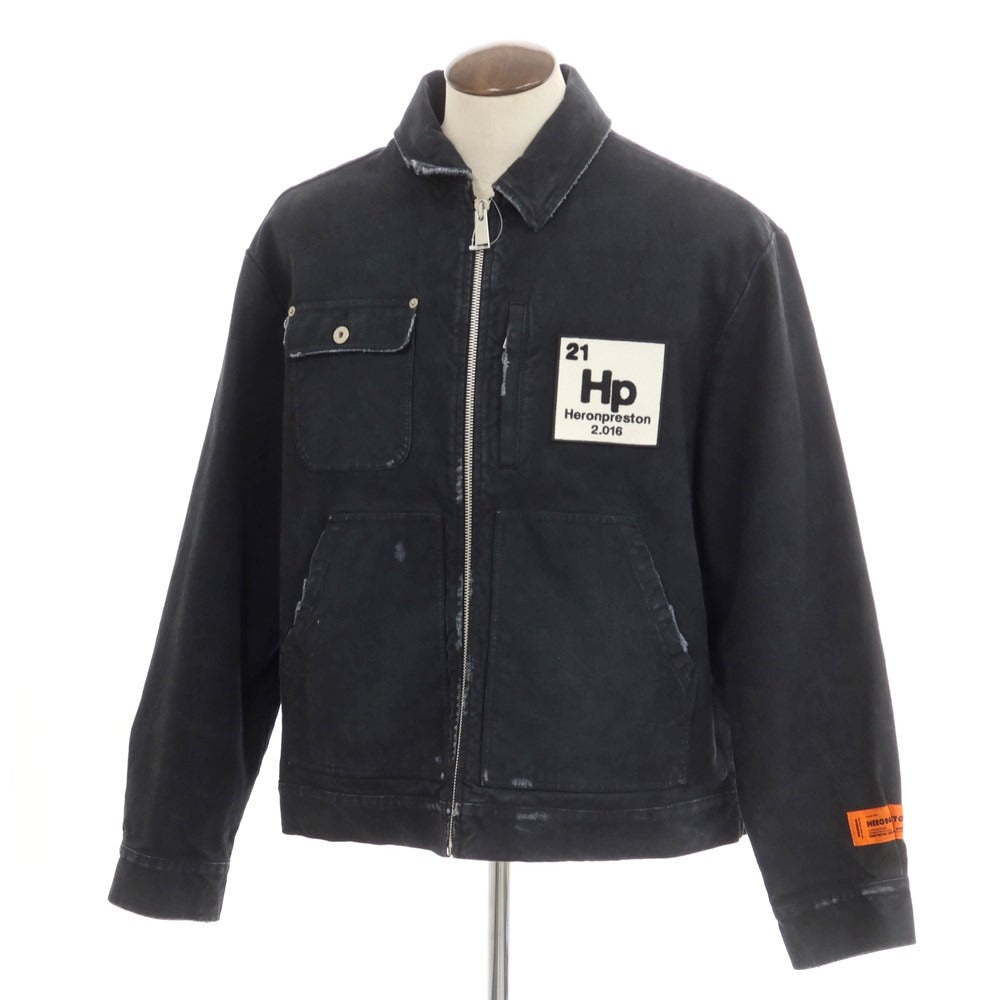 【中古】ヘロンプレストン HERON PRESTON コットン ユーズド加工 ジップアップ ワークジャケット ブラック系【 XL 】【 状態ランクC 】【 メンズ 】