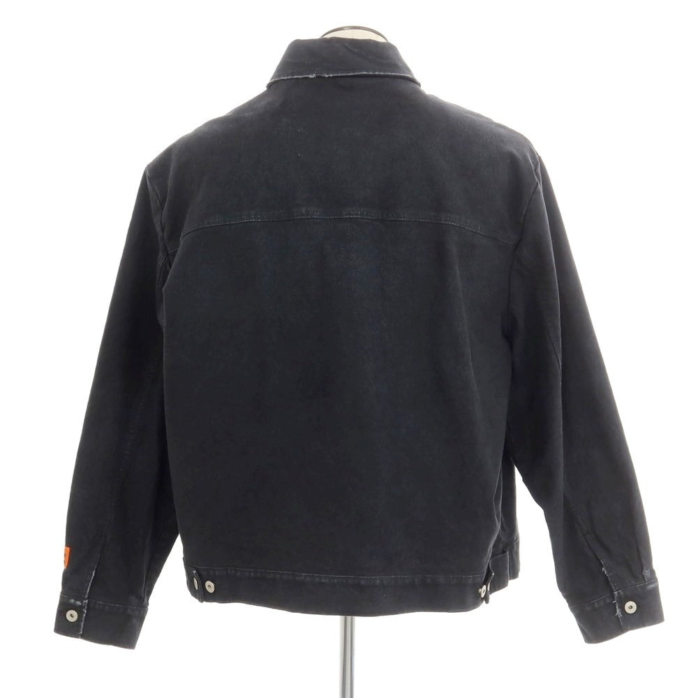 【中古】ヘロンプレストン HERON PRESTON コットン ユーズド加工 ジップアップ ワークジャケット ブラック系【 XL 】【 状態ランクC 】【 メンズ 】