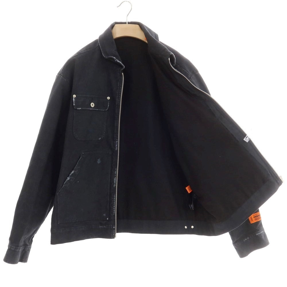 【中古】ヘロンプレストン HERON PRESTON コットン ユーズド加工 ジップアップ ワークジャケット ブラック系【 XL 】【 状態ランクC 】【 メンズ 】