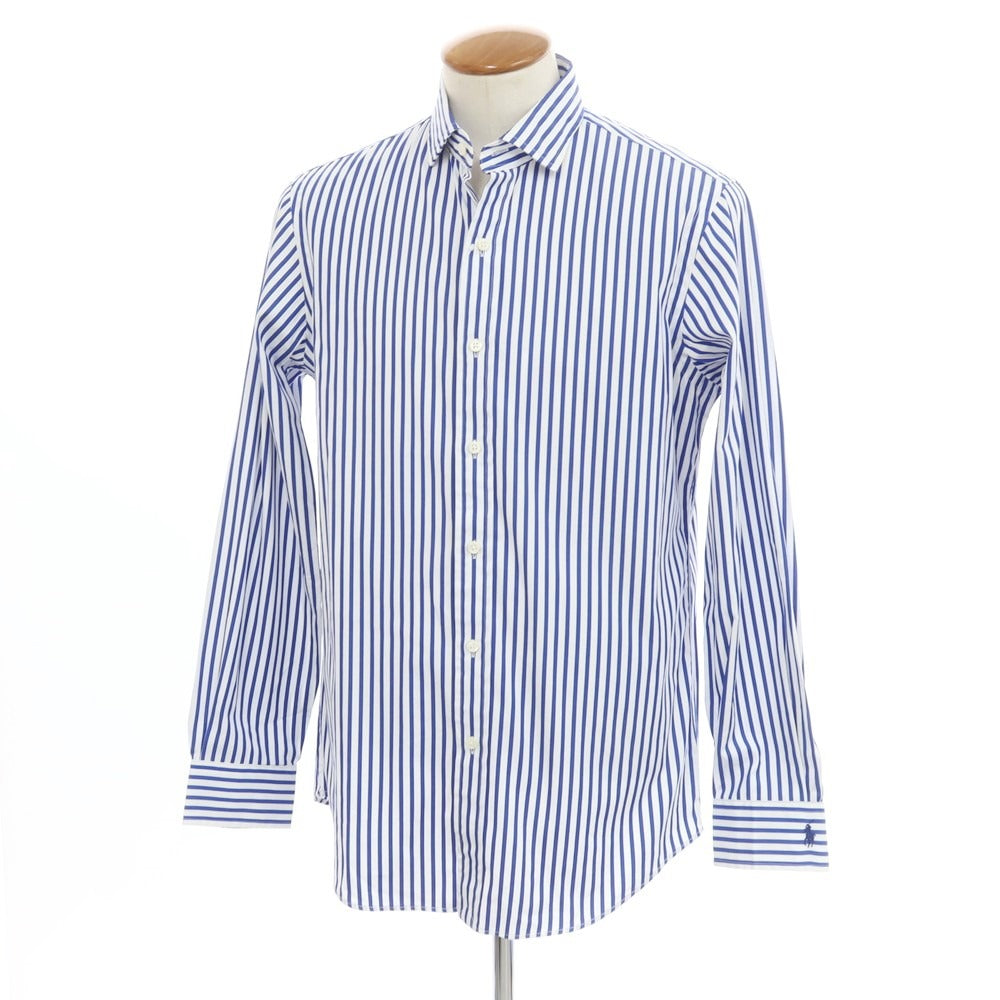 【中古】【未使用】ポロ ラルフローレン Polo Ralph Lauren コットン ストライプ ワイドカラー カジュアルシャツ ブルーxホワイト【サイズM】【BLU】【S/S/A/W】【状態ランクS】【メンズ】