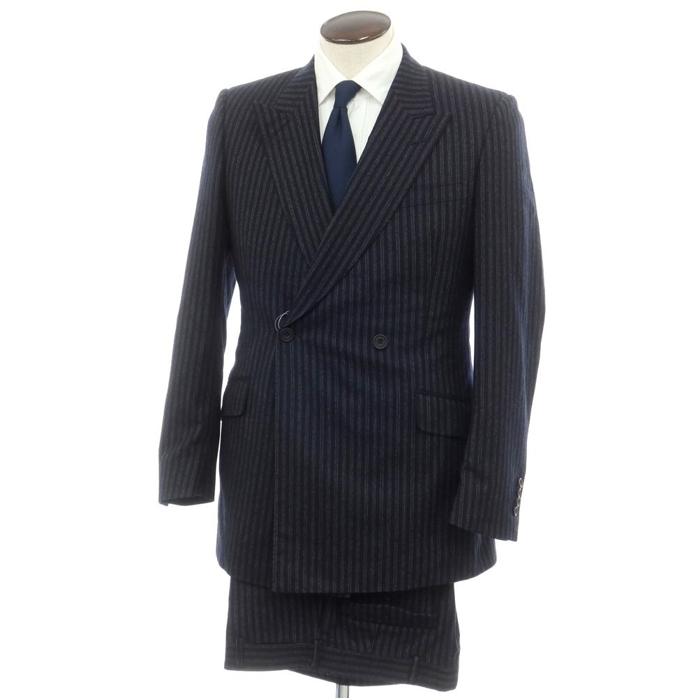 【中古】チェスターバリー Chester Barrie ウール ストライプ 2つボタン ダブルスーツ ネイビーxグレー【 48 】【 状態ランクC 】【 メンズ 】