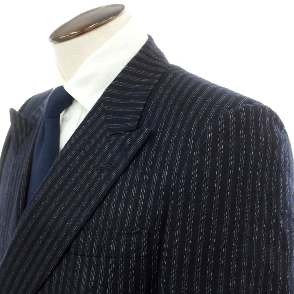 【中古】チェスターバリー Chester Barrie ウール ストライプ 2つボタン ダブルスーツ ネイビーxグレー【 48 】【 状態ランクC 】【 メンズ 】