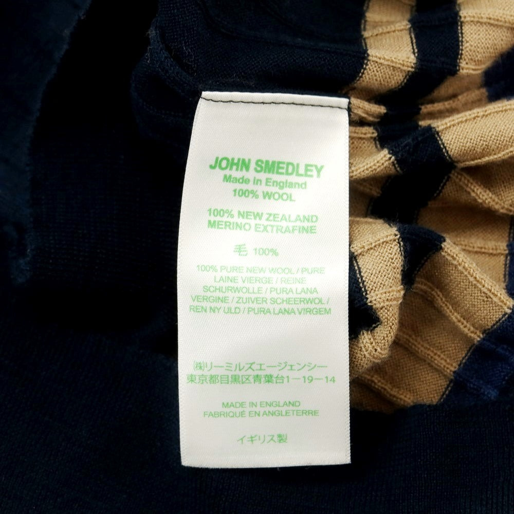 【中古】ジョンスメドレー JOHN SMEDLEY ウール クルーネック ボーダー プルオーバーニット ネイビー系【サイズS】【NVY】【A/W】【状態ランクB】【メンズ】