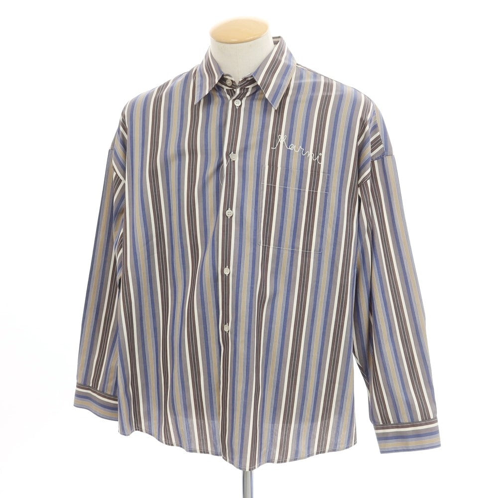 【中古】マルニ MARNI コットン ストライプ カジュアルシャツ グレーxブルー【サイズ44】【GRY】【S/S/A/W】【状態ランクB】【メンズ】