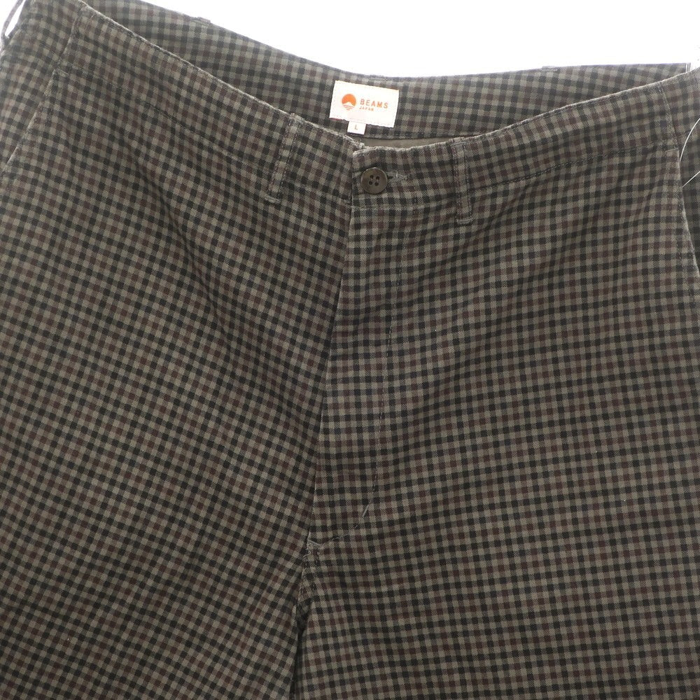【中古】ビームス BEAMS コットン チェック ショートパンツ ブラウン系【 L 】【 状態ランクB 】【 メンズ 】