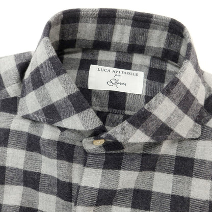 [Used] LUCA AVITAVIRE Sharon special order cotton check casual shirt light gray x charcoal [size 37] [GRY] [A/W] [Condition rank A] [Men&