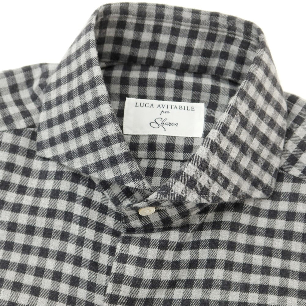 [Used] LUCA AVITAVIRE Sharon special order cotton gingham check casual shirt light gray x charcoal [size 37] [GRY] [A/W] [Condition rank A] [Men&