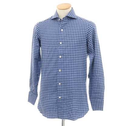 [Used] LUCA AVITAVIRE Sharon special order cotton gingham check casual shirt light blue x navy [size 37] [BLU] [A/W] [Condition rank A] [Men&