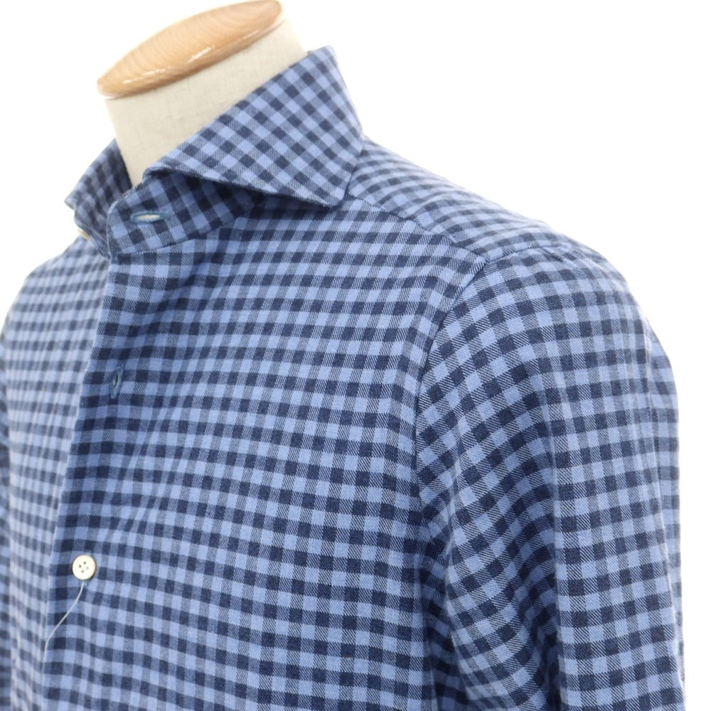 [Used] LUCA AVITAVIRE Sharon special order cotton gingham check casual shirt light blue x navy [size 37] [BLU] [A/W] [Condition rank A] [Men&