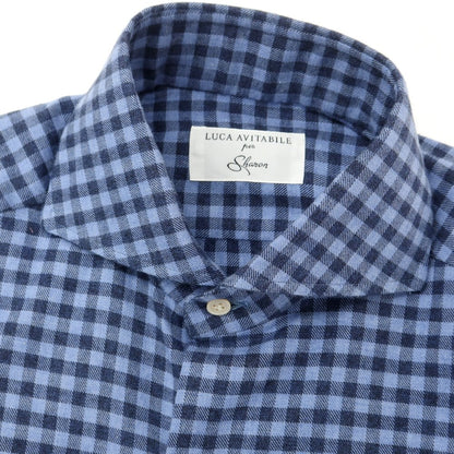[Used] LUCA AVITAVIRE Sharon special order cotton gingham check casual shirt light blue x navy [size 37] [BLU] [A/W] [Condition rank A] [Men&