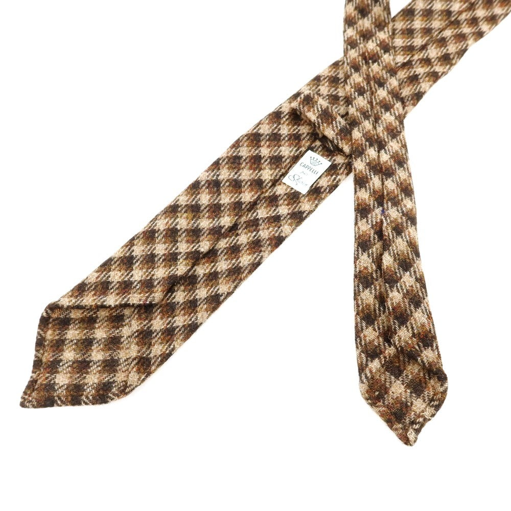 【中古】【未使用】イージーカペッリ E.G.CAPPELLI Sharon別注 チェック柄ネクタイ ベージュxブラウン【 状態ランクS 】【 メンズ 】 [EPD]