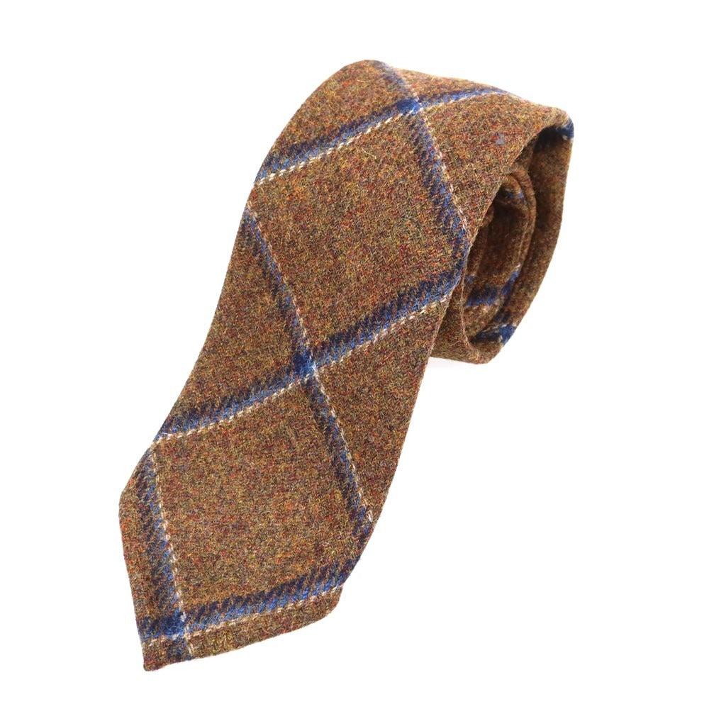 【中古】【未使用】イージーカペッリ E.G.CAPPELLI Sharon別注 ウール チェック柄ネクタイ ライトブラウンxネイビー【 状態ランクS 】【 メンズ 】 [EPD]