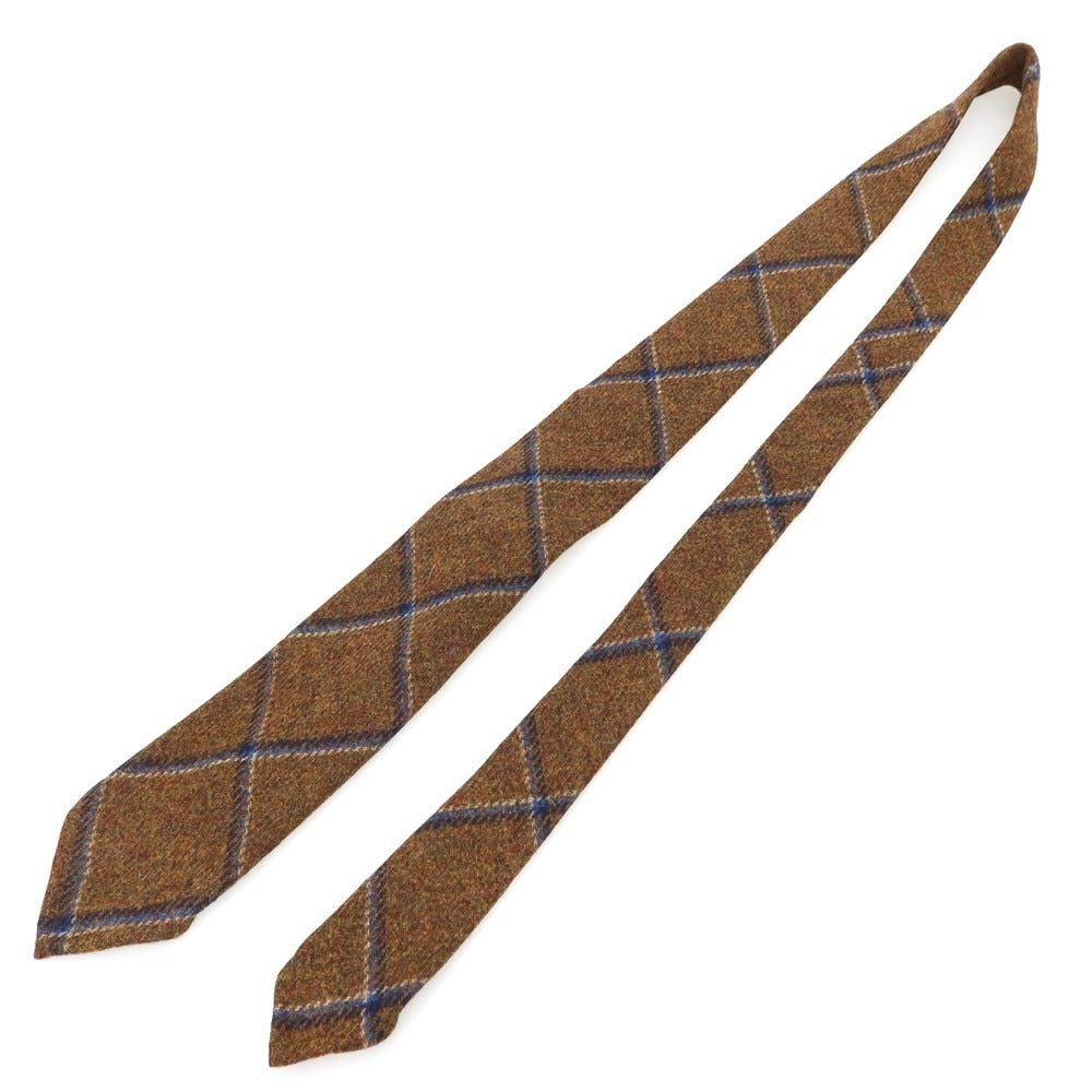 【中古】【未使用】イージーカペッリ E.G.CAPPELLI Sharon別注 ウール チェック柄ネクタイ ライトブラウンxネイビー【 状態ランクS 】【 メンズ 】 [EPD]