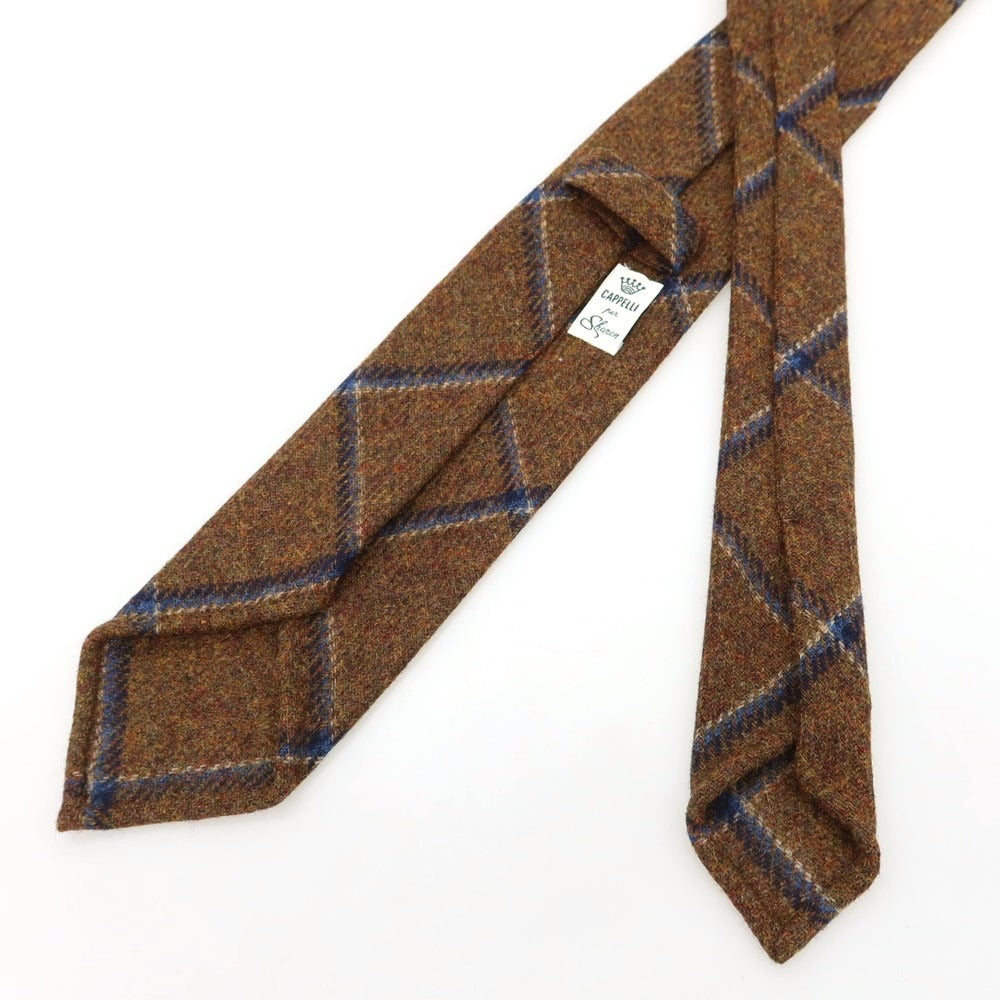 【中古】【未使用】イージーカペッリ E.G.CAPPELLI Sharon別注 ウール チェック柄ネクタイ ライトブラウンxネイビー【 状態ランクS 】【 メンズ 】 [EPD]