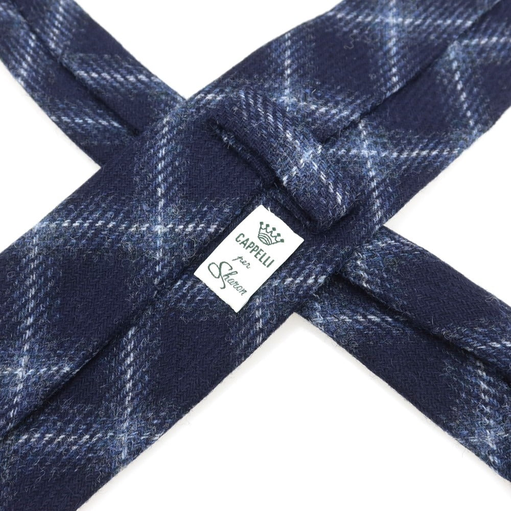 【中古】【未使用】イージーカペッリ E.G.CAPPELLI Sharon別注 チェック柄ネクタイ ネイビーxホワイト【 状態ランクS 】【 メンズ 】 [EPD]
