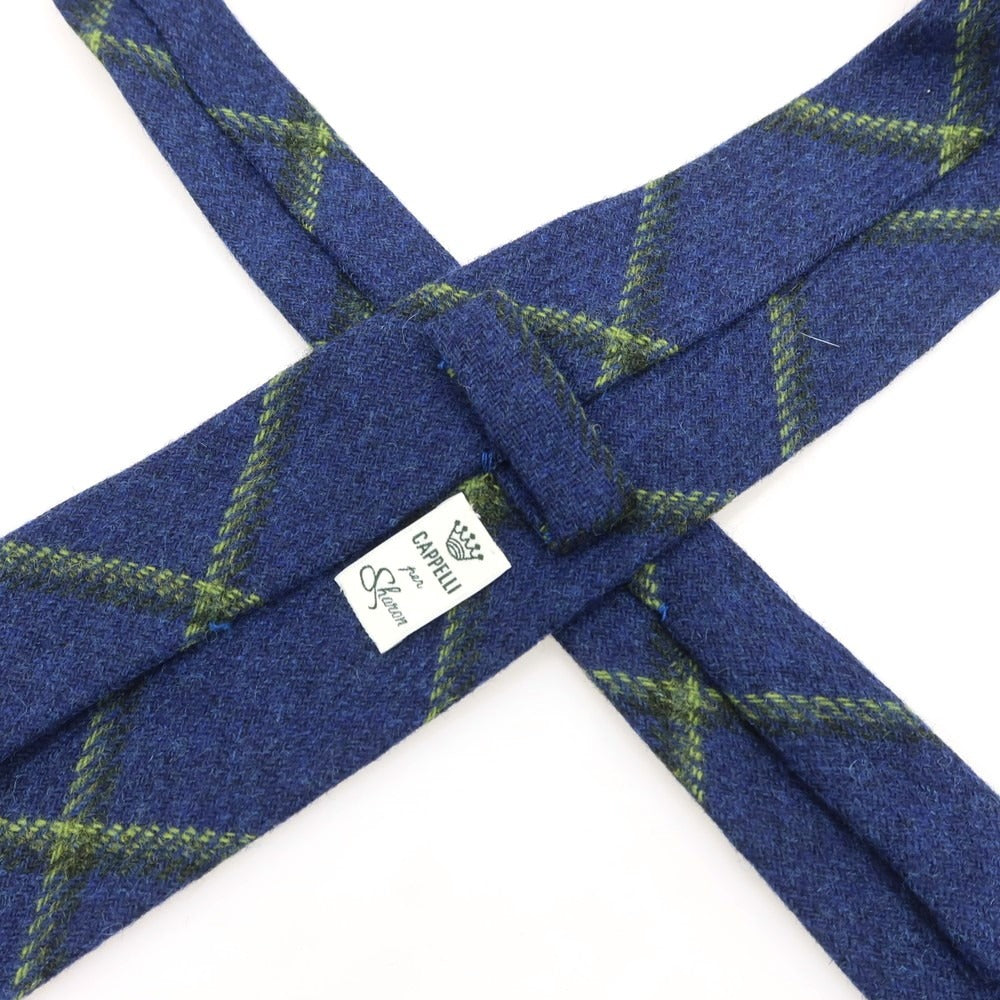 【中古】【未使用】イージーカペッリ E.G.CAPPELLI Sharon別注 チェック柄ネクタイ ネイビーブルーxグリーン【 状態ランクS 】【 メンズ 】 [EPD]