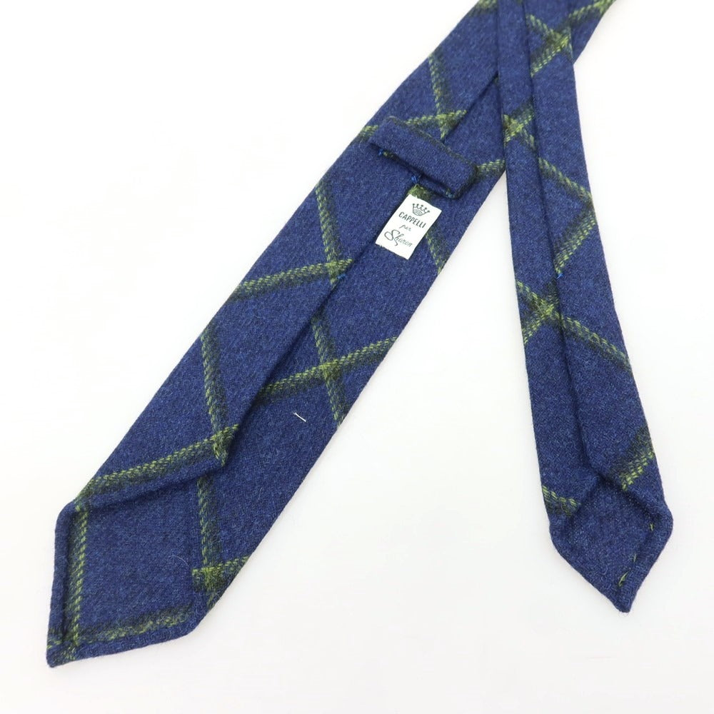 【中古】【未使用】イージーカペッリ E.G.CAPPELLI Sharon別注 チェック柄ネクタイ ネイビーブルーxグリーン【 状態ランクS 】【 メンズ 】 [EPD]