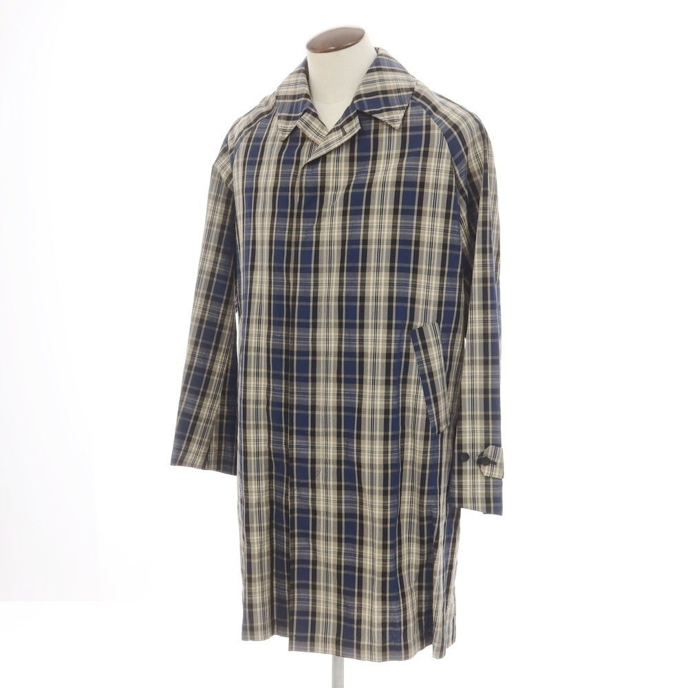 [New] Hevo Cotton Linen Check Balmac Coat Greige x Navy [50] [Condition Rank N] [Men&