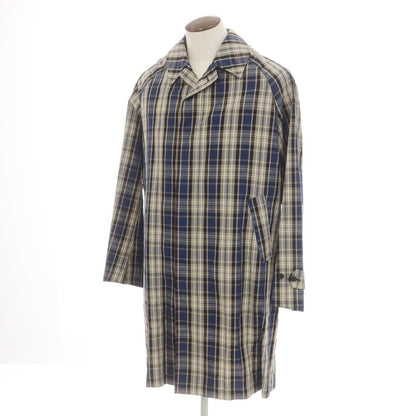 [New] Hevo Cotton Linen Check Balmac Coat Greige x Navy [50] [Condition Rank N] [Men&