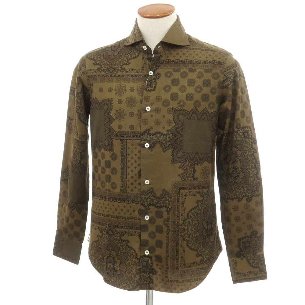 [New] Giannetto Cotton Bandana Pattern Horizontal Collar Casual Shirt Khaki [40] [Condition Rank N] [Men&