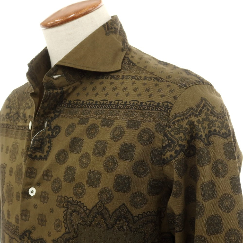 [New] Giannetto Cotton Bandana Pattern Horizontal Collar Casual Shirt Khaki [40] [Condition Rank N] [Men&
