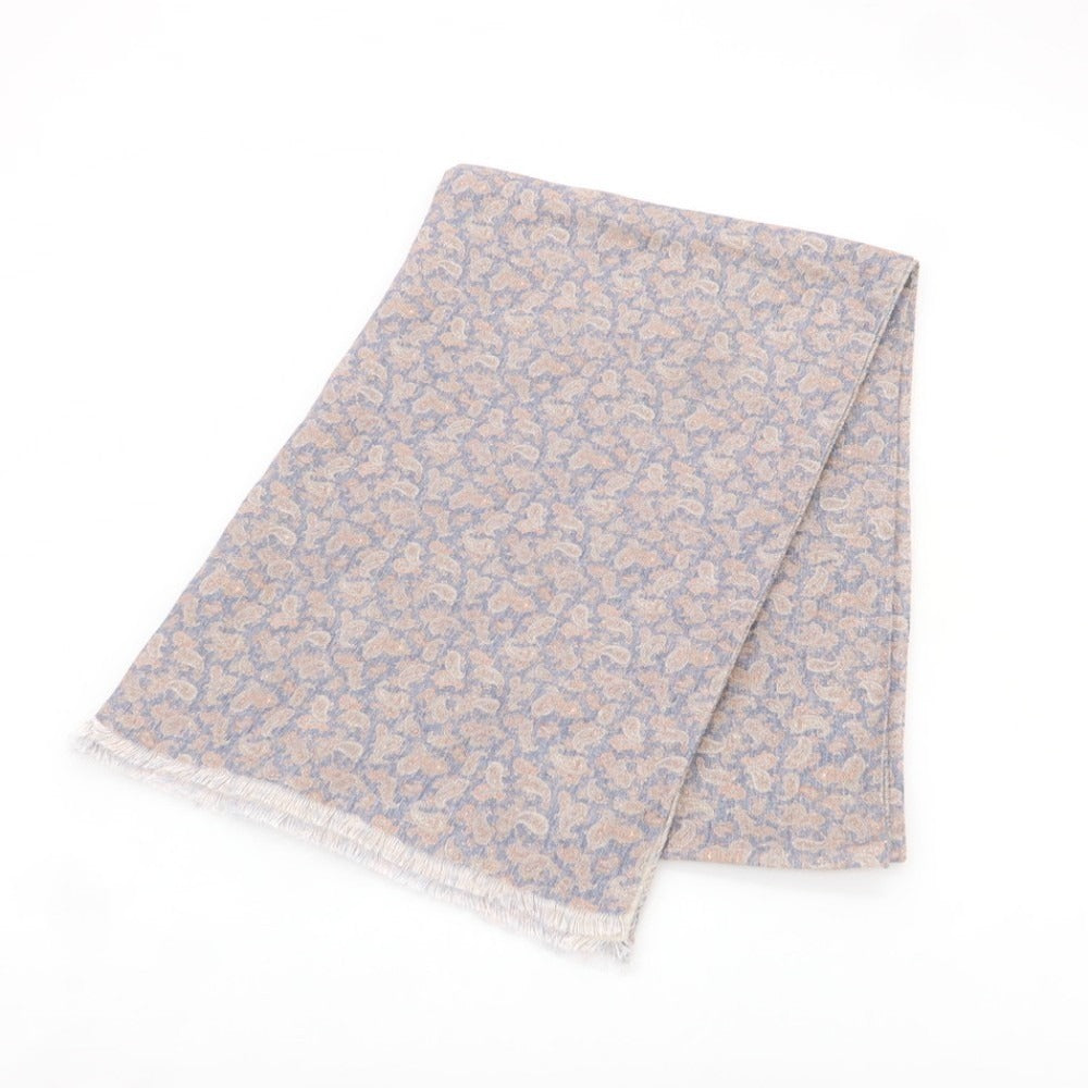 【新品】ジャンネット giannetto リネンコットン ペイズリー柄 ストール ライトネイビーxサーモンピンク系【 状態ランクN 】【 メンズ 】