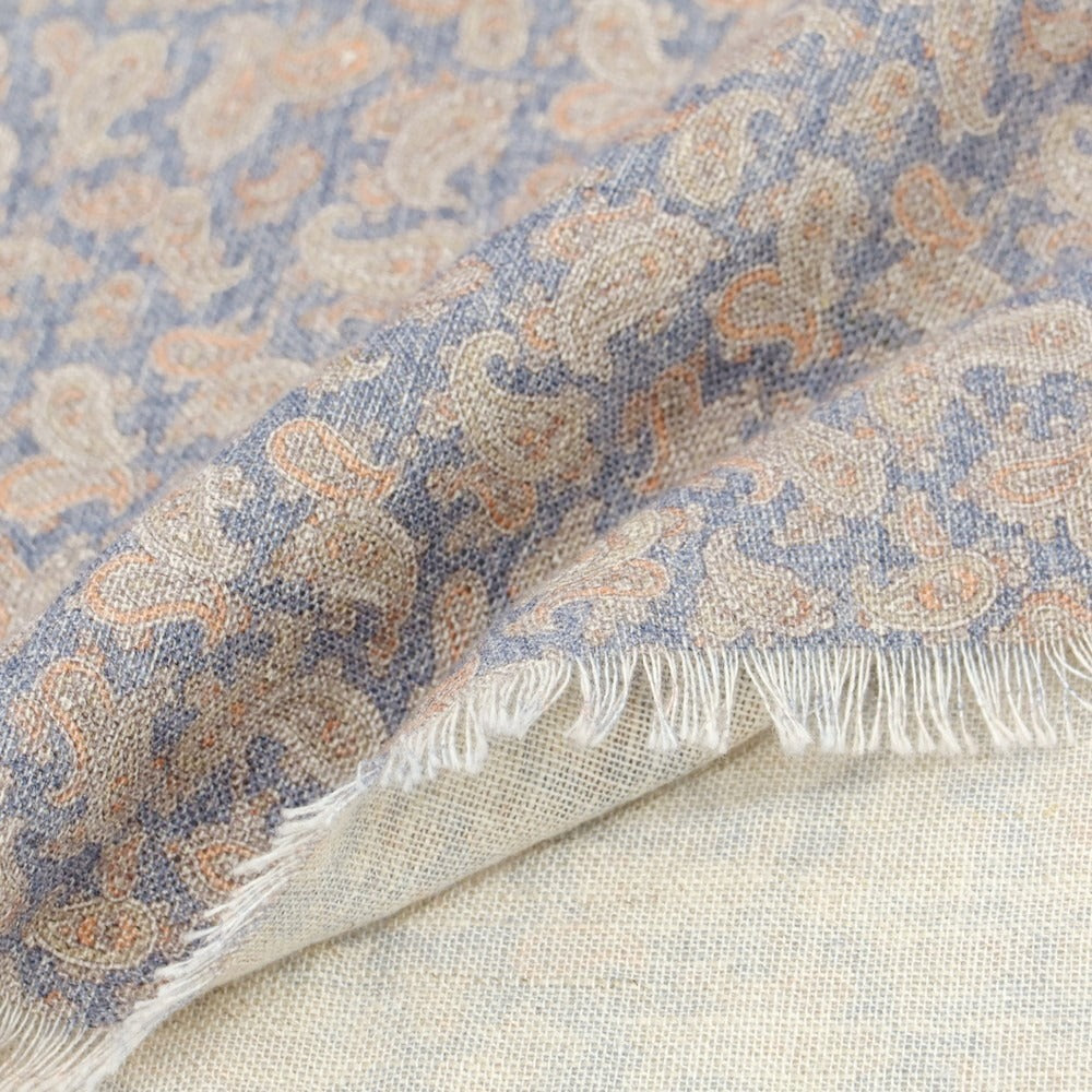 [New] Giannetto Linen Cotton Paisley Pattern Stole Light Navy x Salmon Pink [Condition Rank N] [Men&
