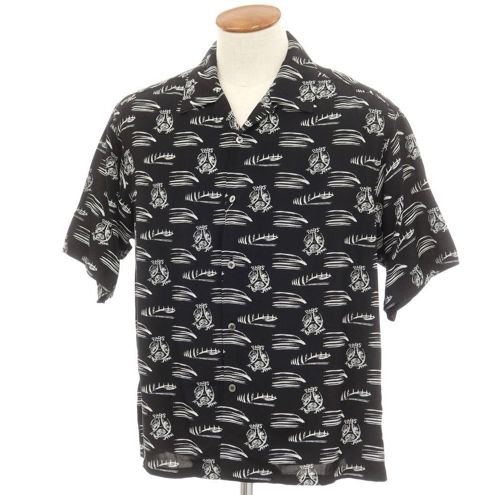 【中古】パリサンジェルマン Paris Saint-Germain × 隈 研吾 レーヨン グラフィックプリント オープンカラー 半袖シャツ ブラックxホワイト【サイズM】【BLK】【S/S】【状態ランクA】【メンズ】[EPD]