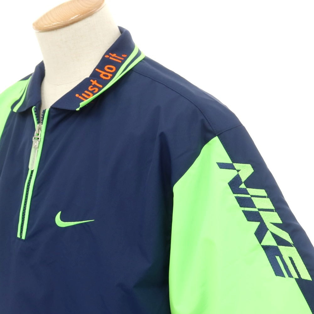 【中古】カクタスプラントフリーマーケット CACTUS PLANT FLEA MARKET × NIKE ポリエステル ハーフジップ 半袖シャツ ネイビーx蛍光グリーン【サイズS】【NVY】【S/S】【状態ランクB】【メンズ】