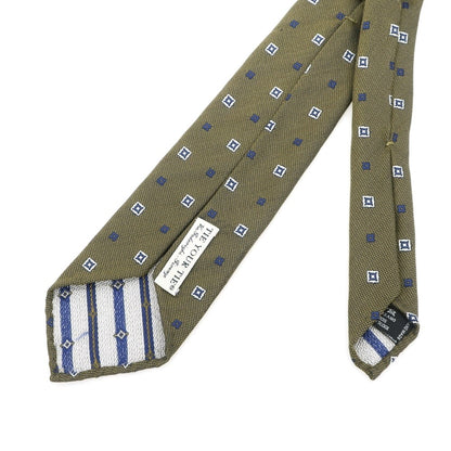 【中古】タイユアタイ TIE YOUR TIE セッテピエゲ スフォデラータ シルク 小紋柄ネクタイ カーキxネイビー【KAK】【S/S/A/W】【状態ランクB】【メンズ】