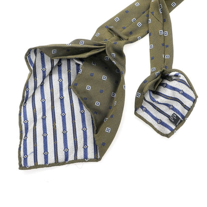 【中古】タイユアタイ TIE YOUR TIE セッテピエゲ スフォデラータ シルク 小紋柄ネクタイ カーキxネイビー【KAK】【S/S/A/W】【状態ランクB】【メンズ】