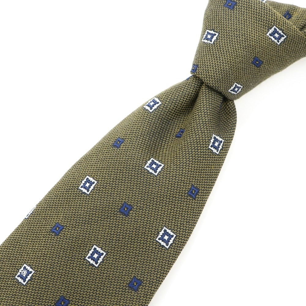 【中古】タイユアタイ TIE YOUR TIE セッテピエゲ スフォデラータ シルク 小紋柄ネクタイ カーキxネイビー【KAK】【S/S/A/W】【状態ランクB】【メンズ】