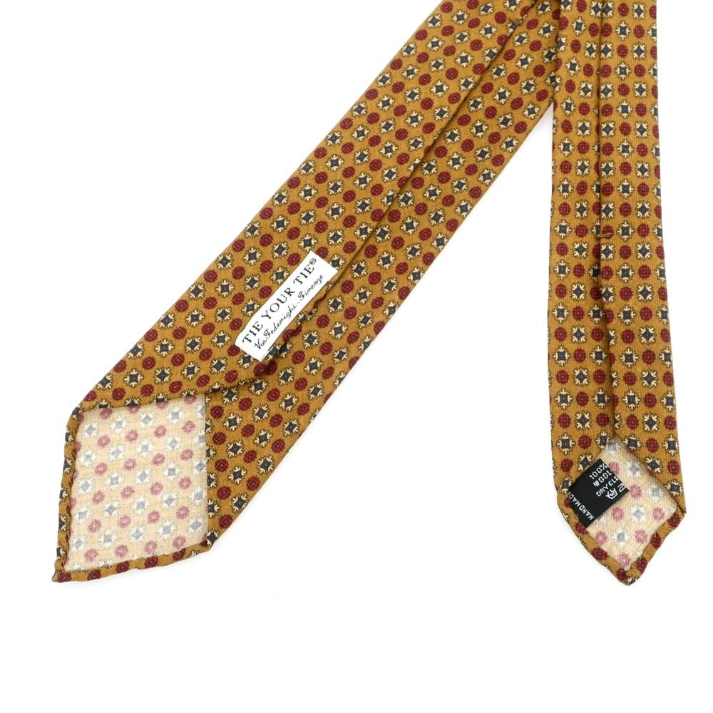 【中古】タイユアタイ TIE YOUR TIE セッテピエゲ スフォデラータ ウール 小紋柄ネクタイ オレンジベージュxレッド【ORG】【S/S/A/W】【状態ランクB】【メンズ】