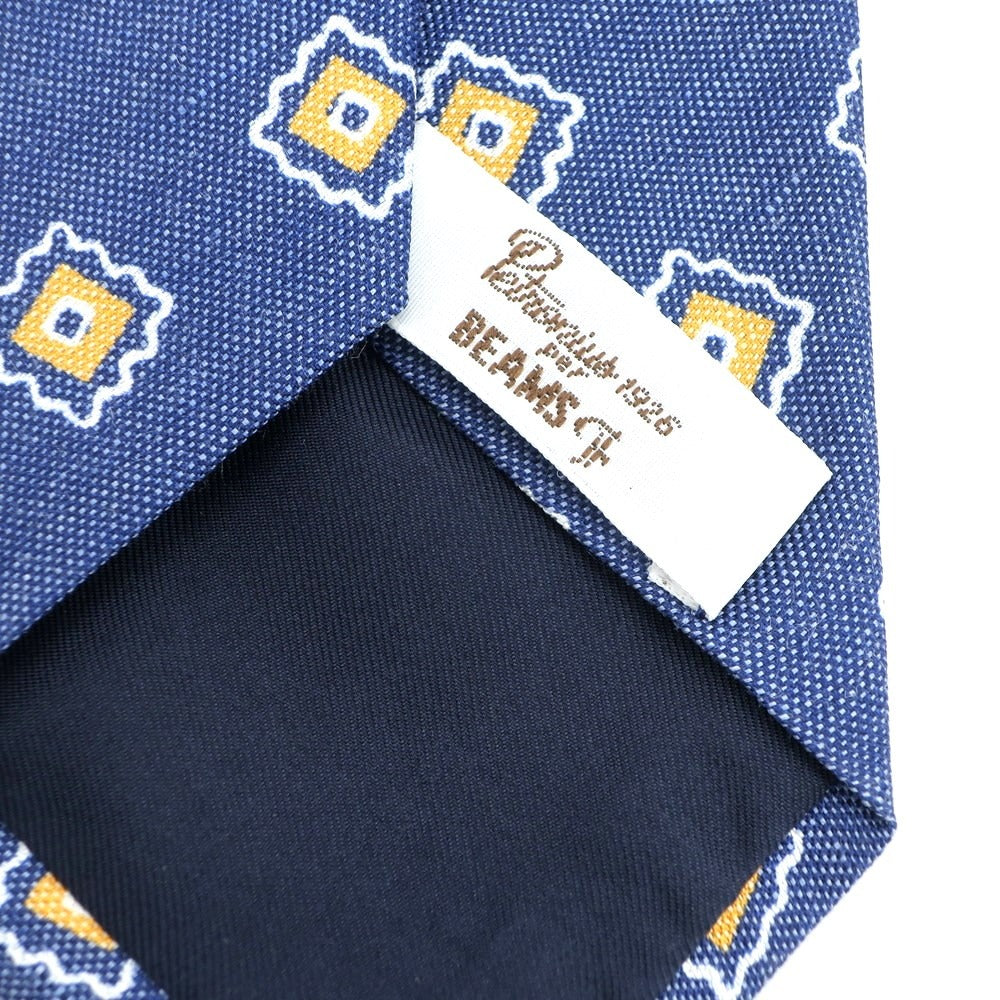 【中古】ペトロニウス PETRONIUS BEAMS F別注 プリント シルクリネン 小紋柄ネクタイ ネイビーxイエロー【NVY】【S/S】【状態ランクB】【メンズ】