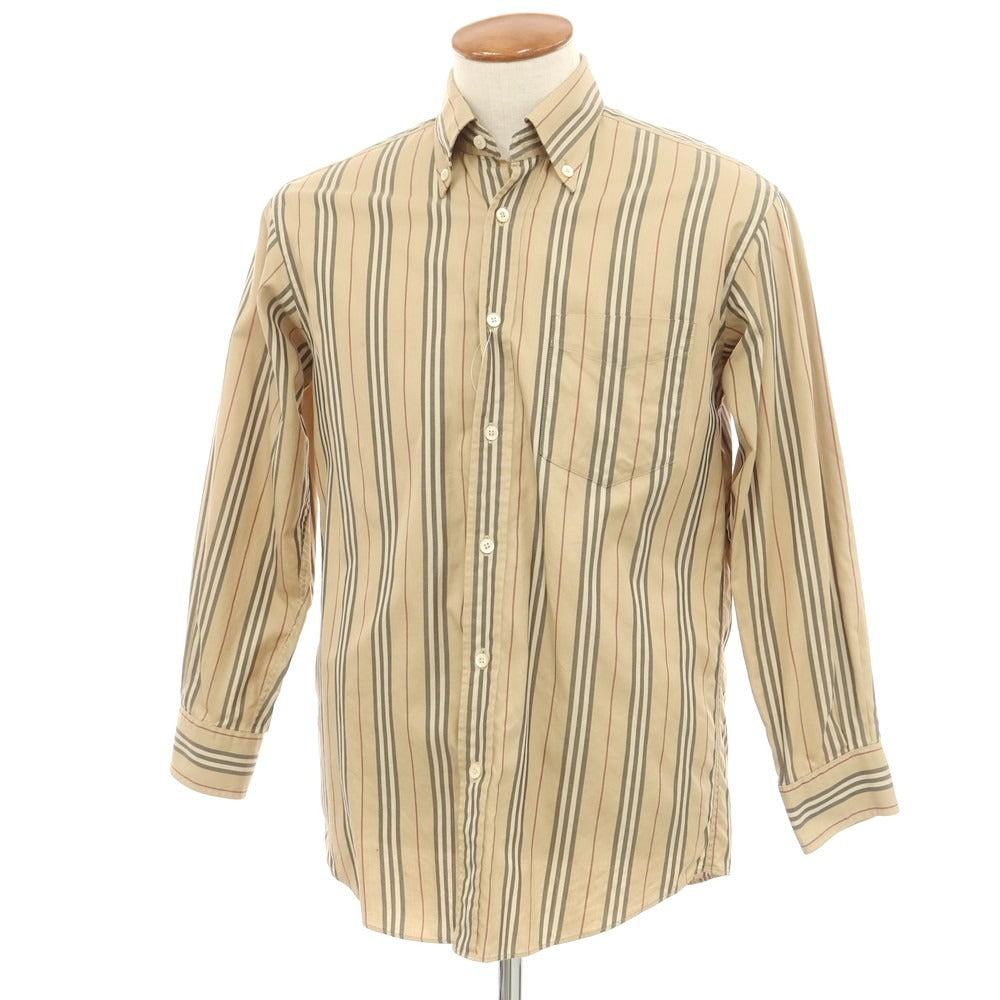 【中古】バーバリーロンドン BURBERRY LONDON コットン ストライプ ボタンダウン カジュアルシャツ ベージュxブラック【サイズM】【BEI】【S/S/A/W】【状態ランクB】【メンズ】