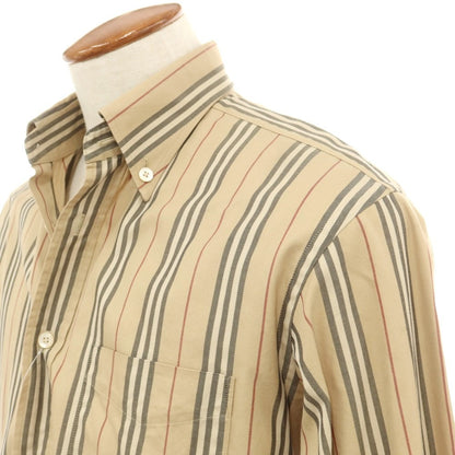 【中古】バーバリーロンドン BURBERRY LONDON コットン ストライプ ボタンダウン カジュアルシャツ ベージュxブラック【サイズM】【BEI】【S/S/A/W】【状態ランクB】【メンズ】