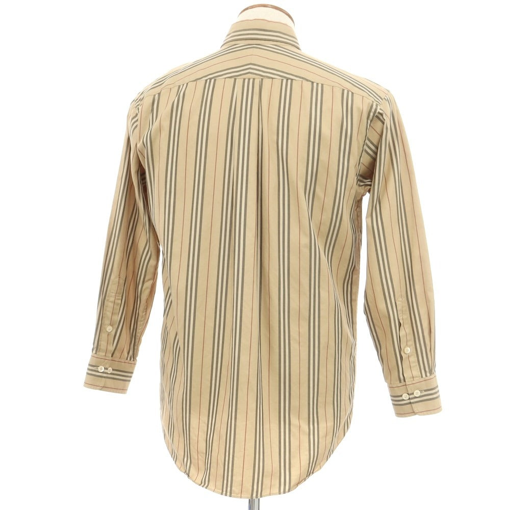 【中古】バーバリーロンドン BURBERRY LONDON コットン ストライプ ボタンダウン カジュアルシャツ ベージュxブラック【サイズM】【BEI】【S/S/A/W】【状態ランクB】【メンズ】