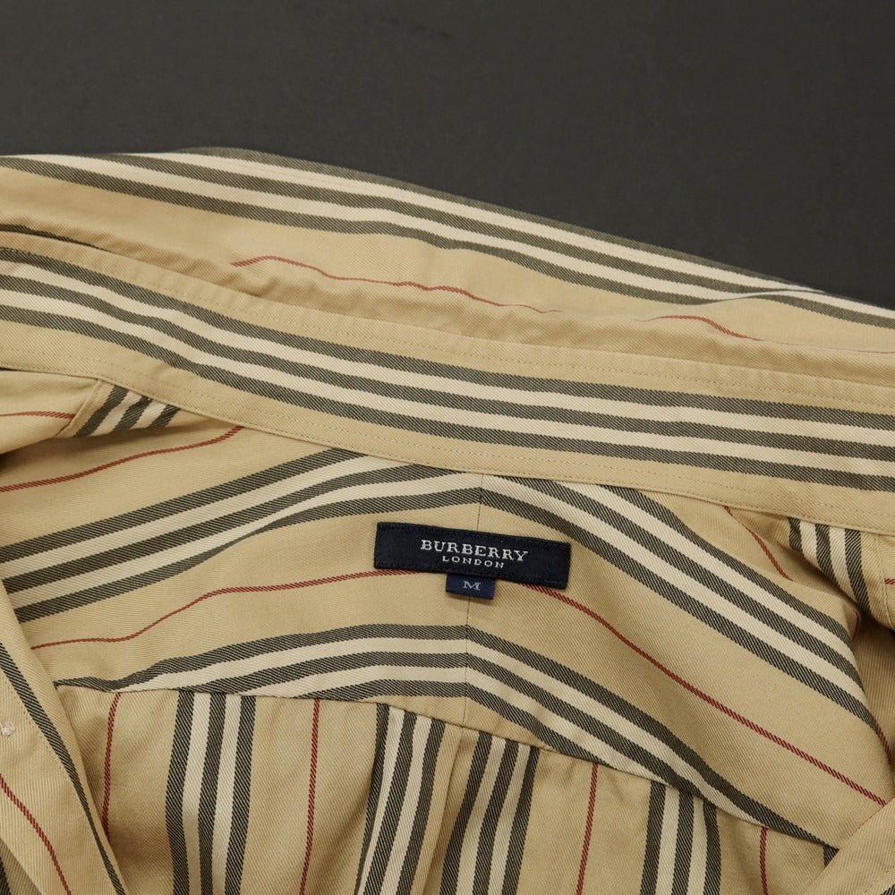 【中古】バーバリーロンドン BURBERRY LONDON コットン ストライプ ボタンダウン カジュアルシャツ ベージュxブラック【サイズM】【BEI】【S/S/A/W】【状態ランクB】【メンズ】