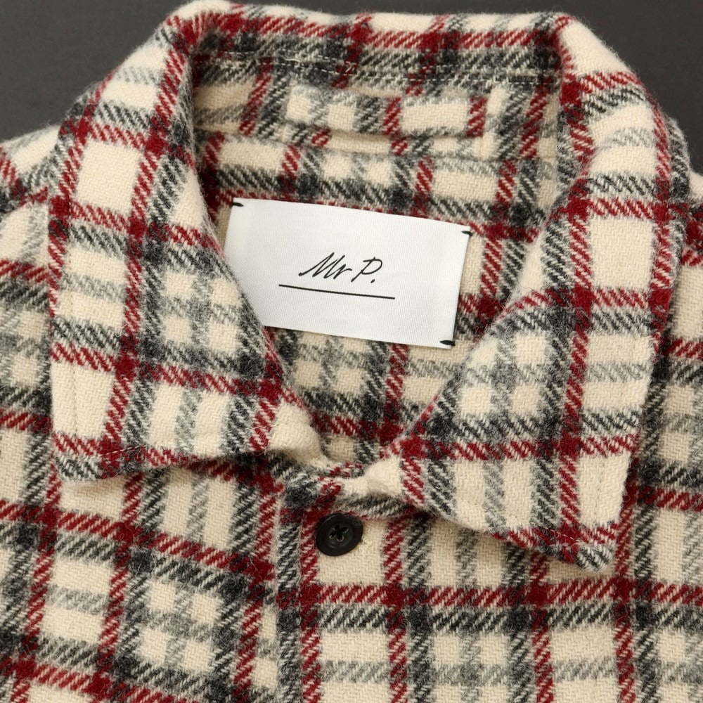 【中古】ミスターポーター Mr P. MR PORTER ウール チェック カジュアルシャツ アイボリーxレッド【サイズM】【WHT】【A/W】【状態ランクB】【メンズ】