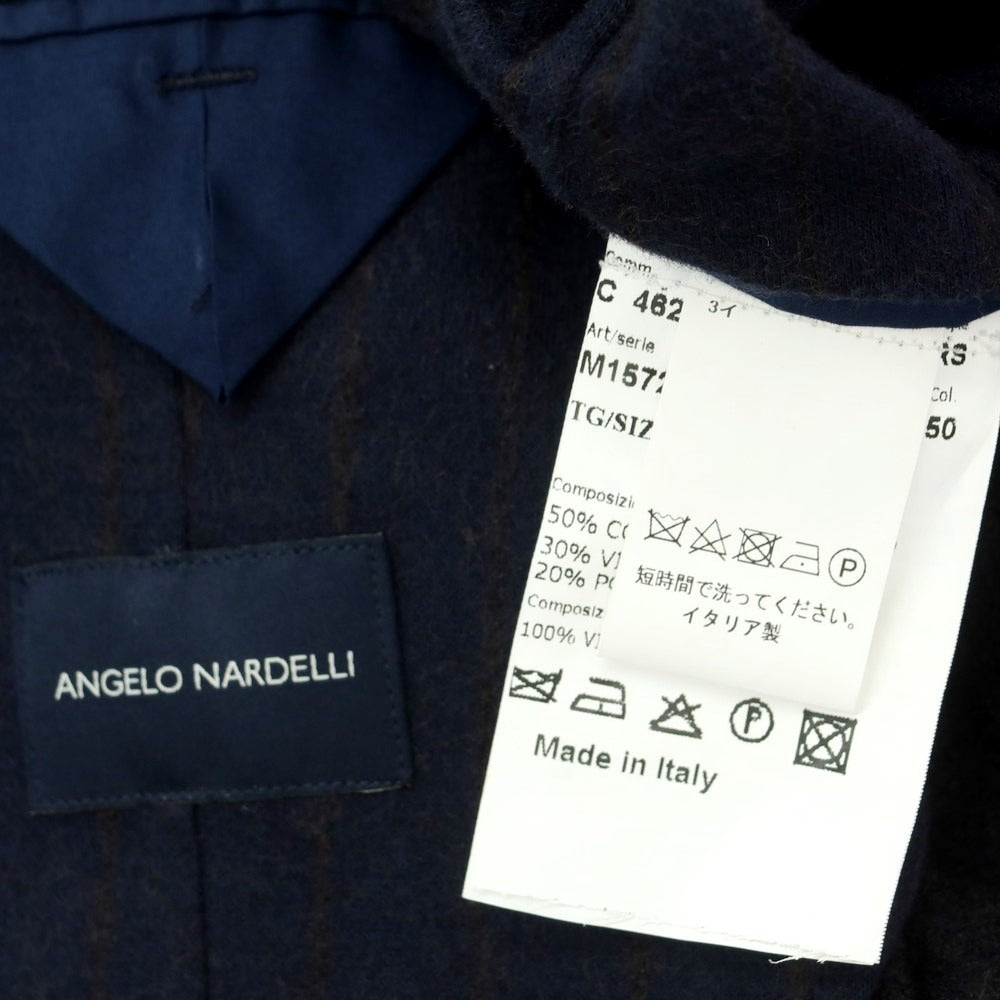 【中古】アンジェロ ナルデッリ ANGELO NARDELLI コットンウールポリ ストライプ ダブルスーツ ネイビーxダークブラウン【 46 】【 状態ランクB 】【 メンズ 】