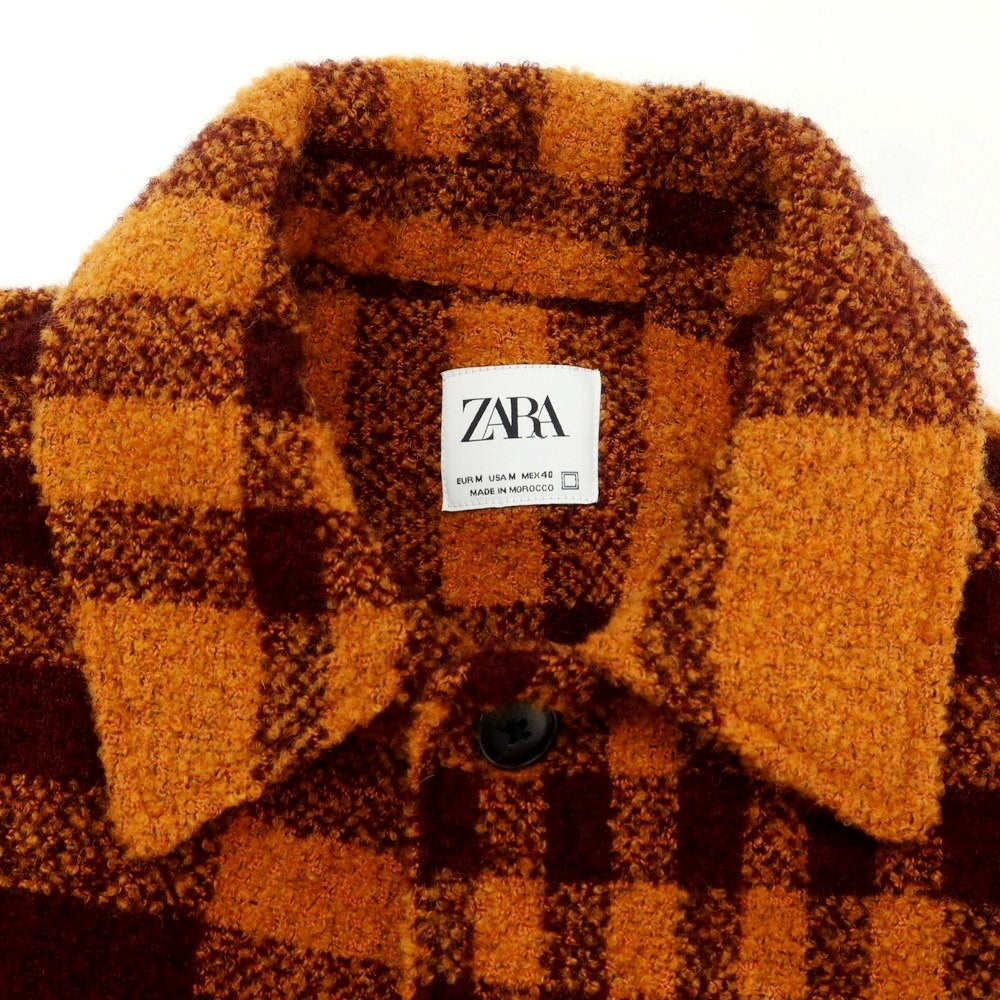 【中古】ザラ ZARA ポリエステルウールコットンアクリル チェック ブルゾン オレンジxボルドー【 M 】【 状態ランクA 】【 メンズ 】