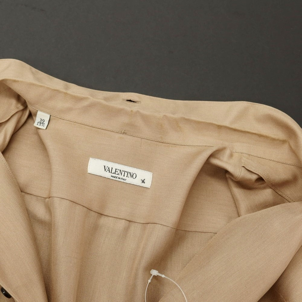 【中古】ヴァレンティノ VALENTINO シルク オープンカラー カジュアルシャツ ベージュ【サイズ39】【 状態ランクC 】【 メンズ 】[EPD]