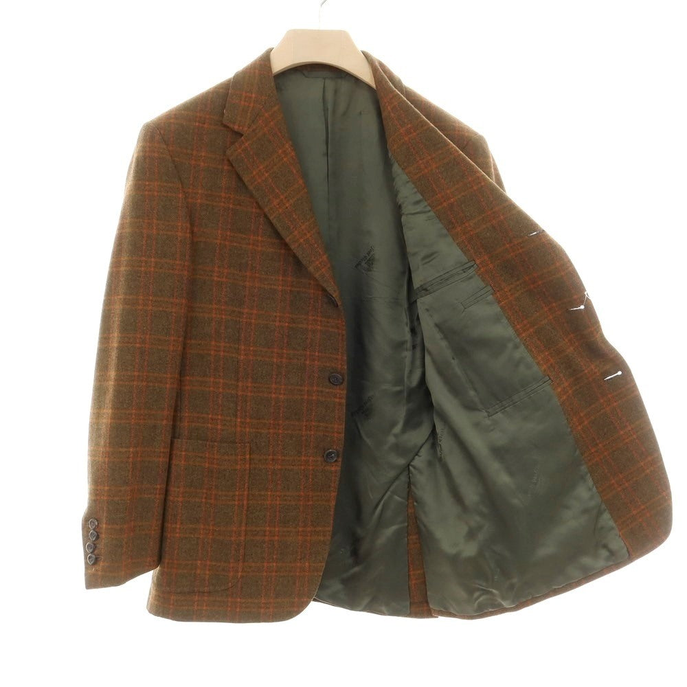 【中古】オックスフォード クローズ Oxxford Clothes ウール チェック 3つボタン テーラードジャケット オリーブxオレンジ【 表記なし（XL位） 】【 状態ランクC 】【 メンズ 】