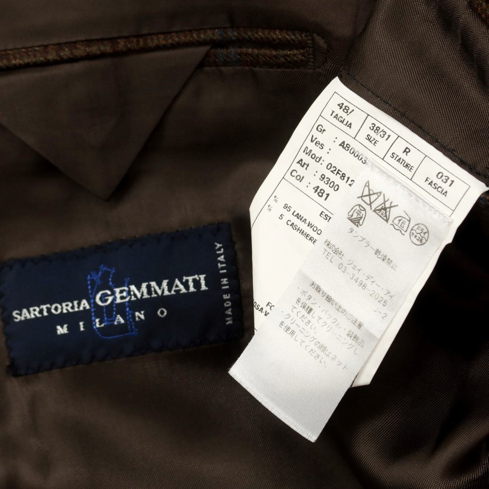 【中古】サルトリア ジェンマーティ SARTORIA GEMMATI ウールカシミヤ チェック 3B テーラードジャケット ダークブラウンxブルー【 48 】【 状態ランクD 】【 メンズ 】