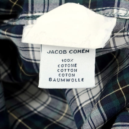 【中古】ヤコブコーエン JACOB COHEN コットン チェック ボタンダウン カジュアルシャツ グリーンxネイビー【サイズ40】【GRN】【S/S/A/W】【状態ランクB】【メンズ】