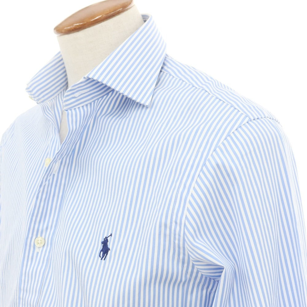 【中古】ポロ ラルフローレン Polo Ralph Lauren コットン ストライプ セミワイドカラー カジュアルシャツ ライトブルーxホワイト【サイズ15 1/2】【BLU】【S/S/A/W】【状態ランクA】【メンズ】