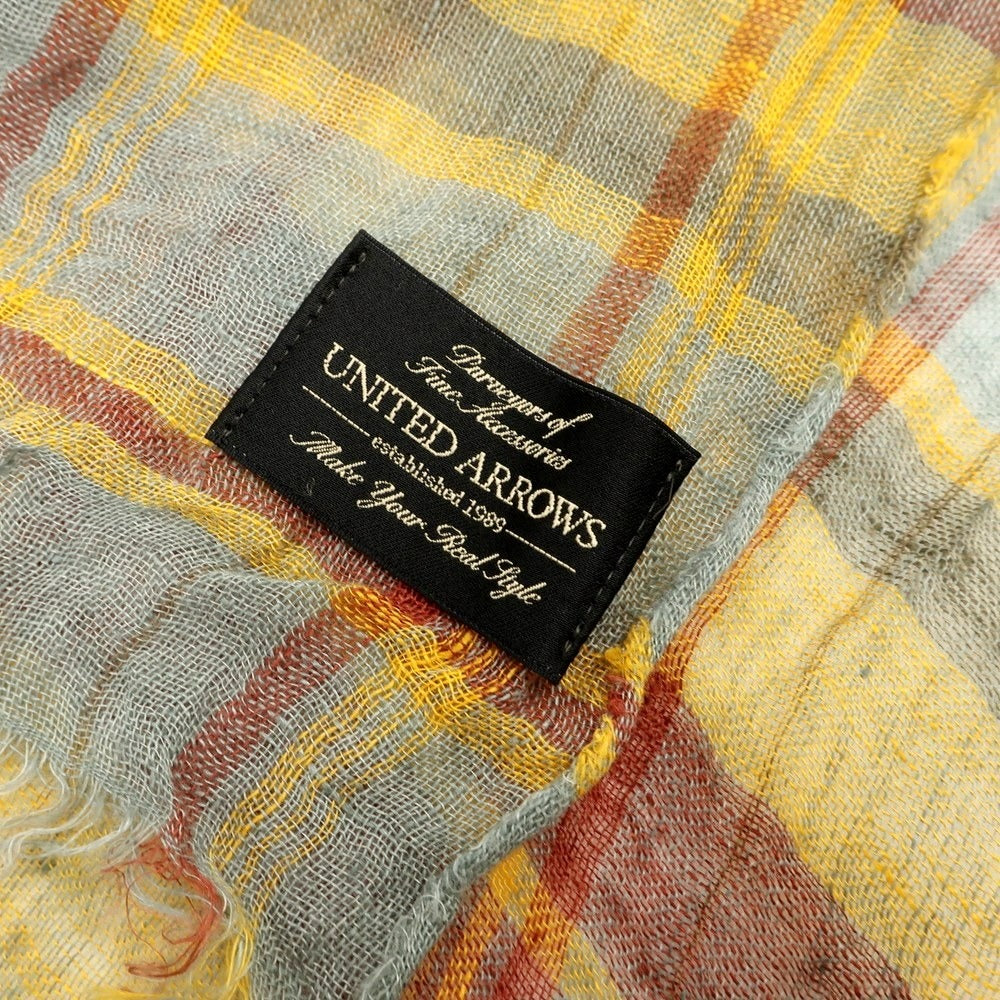 【中古】ユナイテッドアローズ UNITED ARROWS リネン チェック ストール イエローxレッド【 状態ランクC 】【 メンズ 】