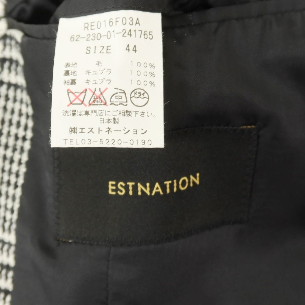 【中古】エストネーション ESTNATION ウール グレンチェック チェスターフィールドコート ブラックxホワイト【サイズ44】【 状態ランクD 】【 メンズ 】 [EPD]